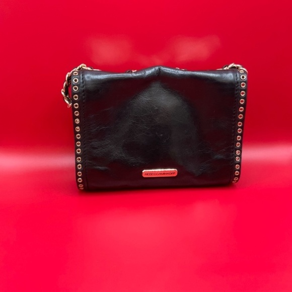 REBECCA MINKOFF Sweetie Studded Bow Black/ Gold Leather Shoulder Bag - Picture 4 of 12